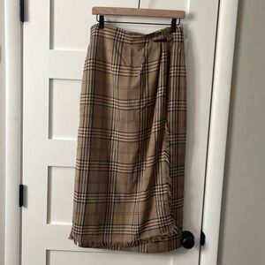 NWT 90s Y2K dark academia plaid wool blend skirt with fringe details size 12